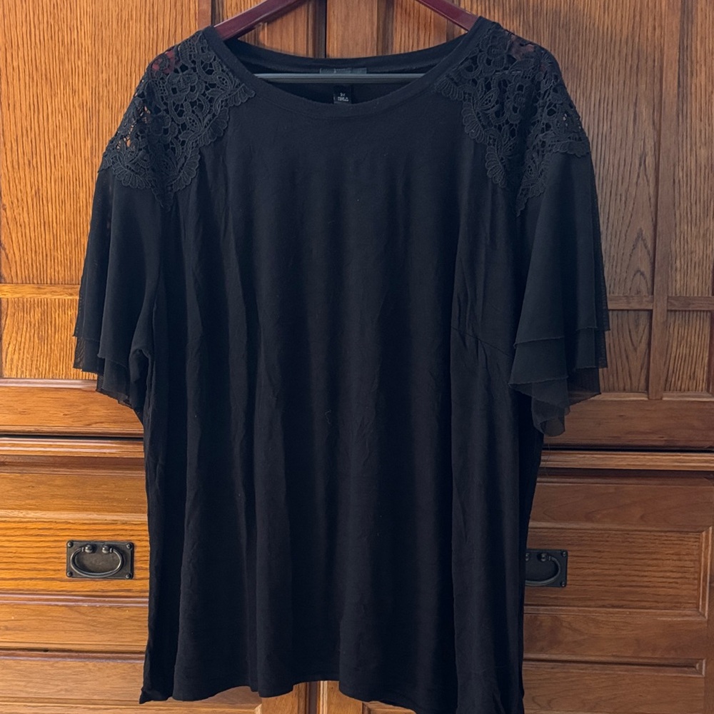 Alyx Lace Shoulder Sheer Flutter Sleeve Knit Side Tie Top Elegant Versatile Boho